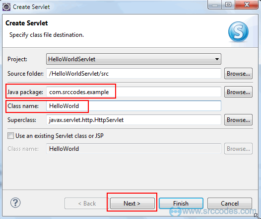 Define Servlet class